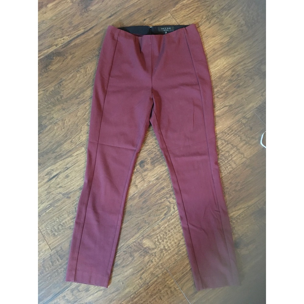 Rag & Bone Simone Slim Pants Burgundy Wine High Rise Stretch Trousers Size 10